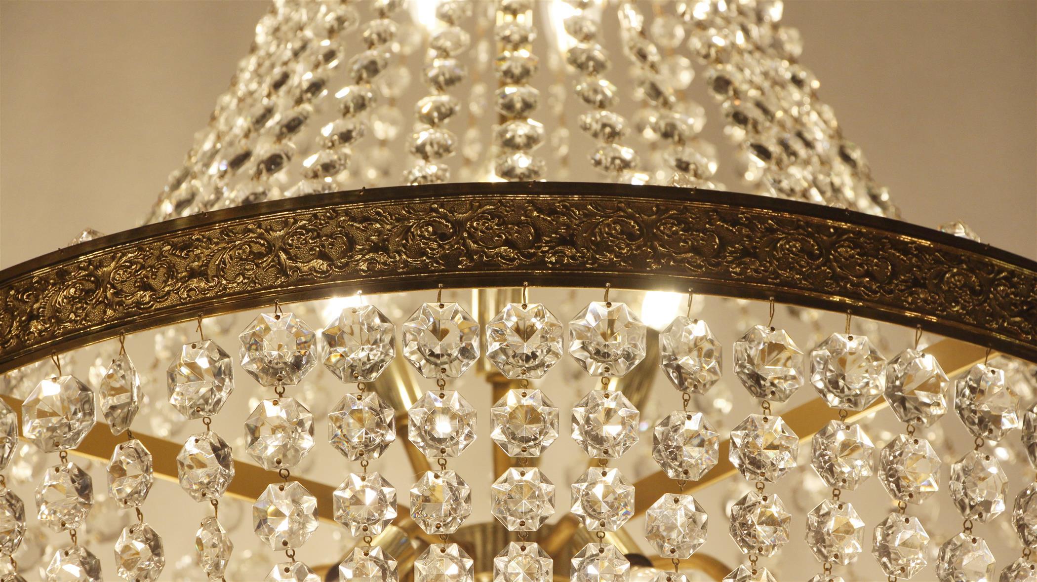 American 1930s Crystal 20 Light Basket Chandelier from the Palace Theater on 42nd St