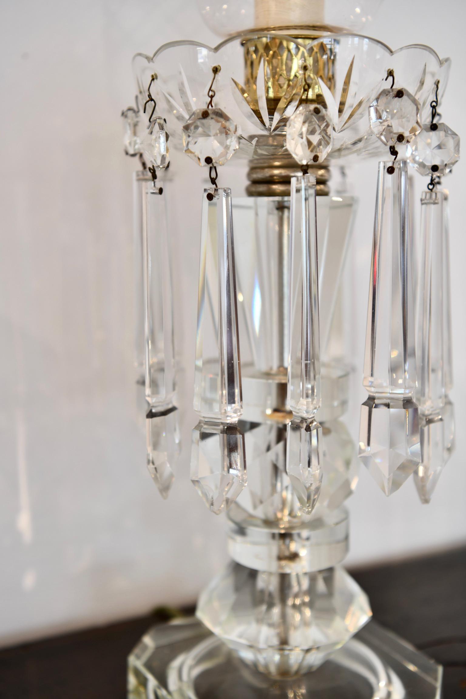 1930s Crystal Hurricane Lamp In Good Condition In Brooklyn, NY