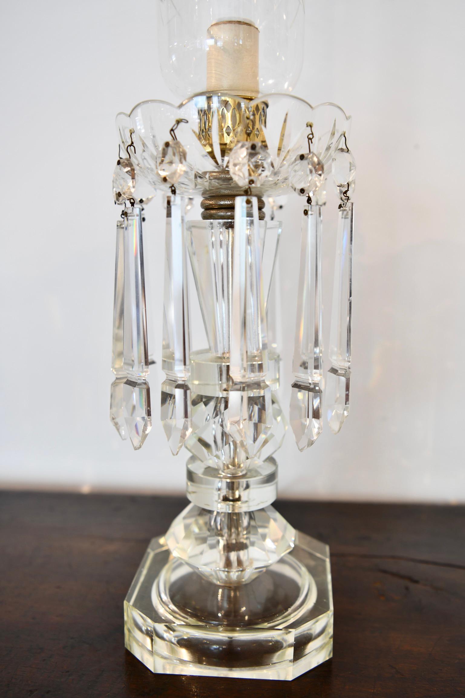 Mid-20th Century 1930s Crystal Hurricane Lamp