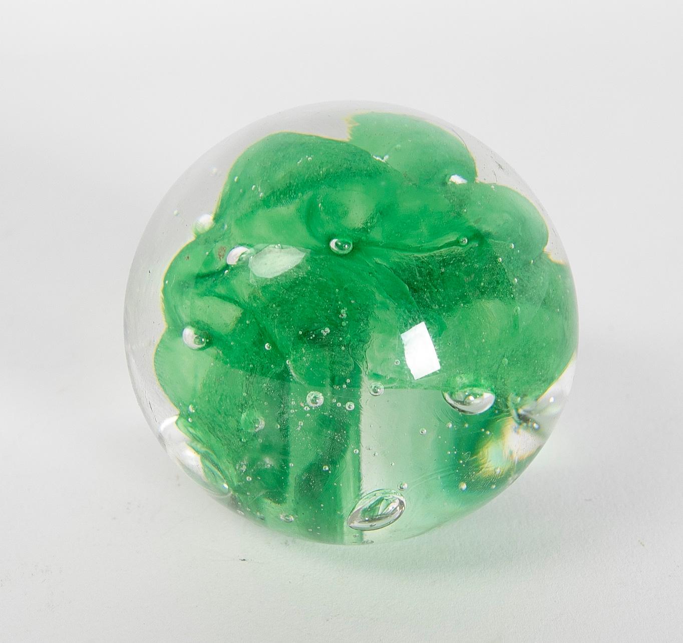 1930s Crystal Paperweight with Decoration inside with green color.