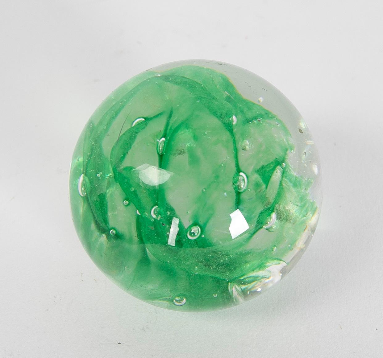 1930s Crystal Paperweight with Decoration Inside with Green Color For Sale 1