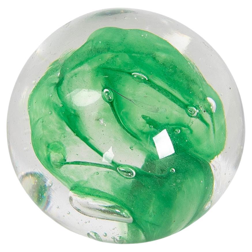 1930s Crystal Paperweight with Decoration Inside with Green Color