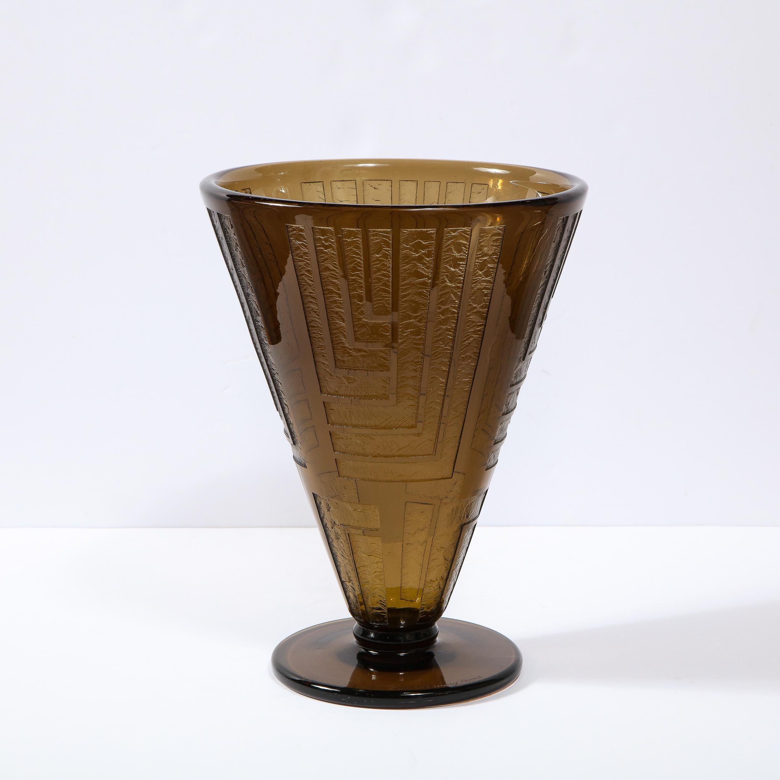 Mid-20th Century 1930s Cubist Skyscraper Style Vase, Signed by Daum Nancy
