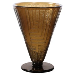 1930s Cubist Skyscraper Style Vase, Signed by Daum Nancy