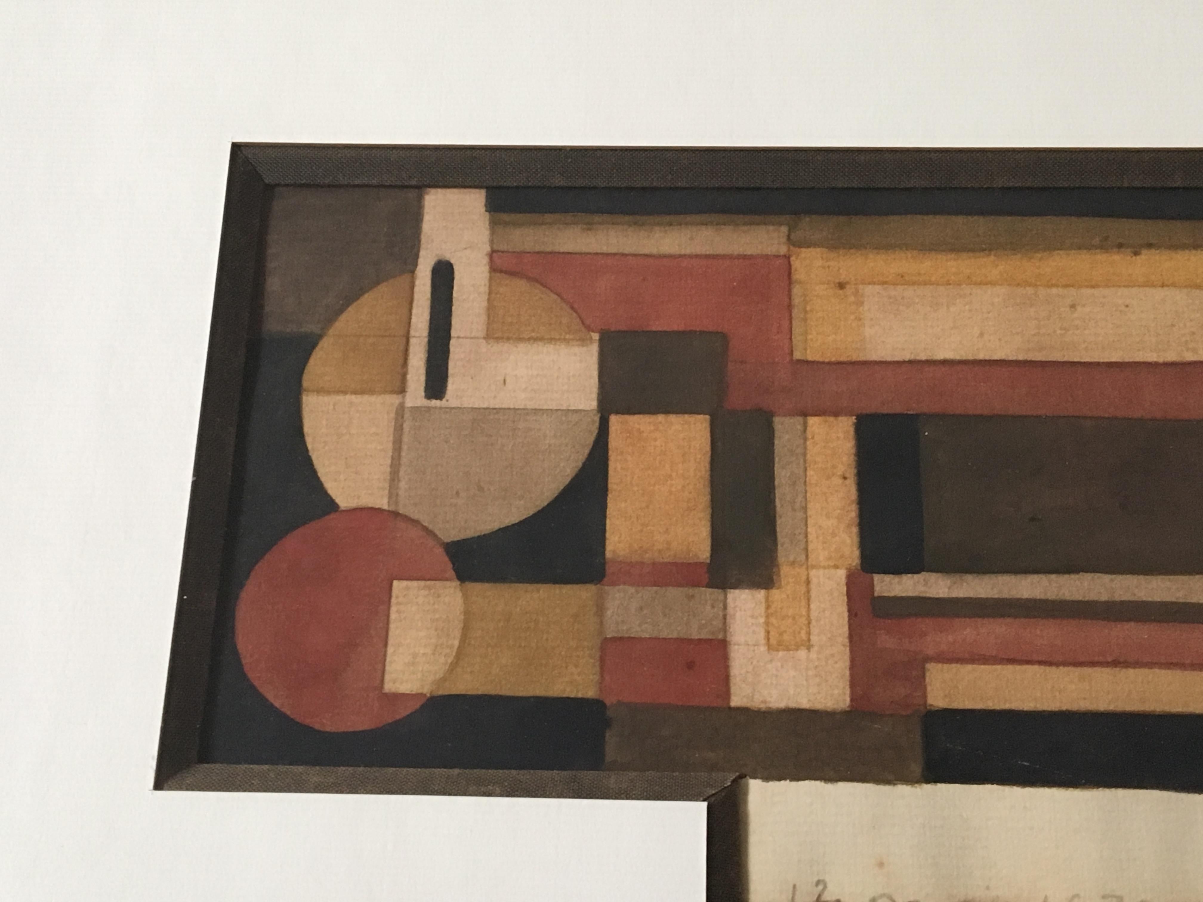 Painted 1930s Cubist Watercolor, Signed and Dated 1932