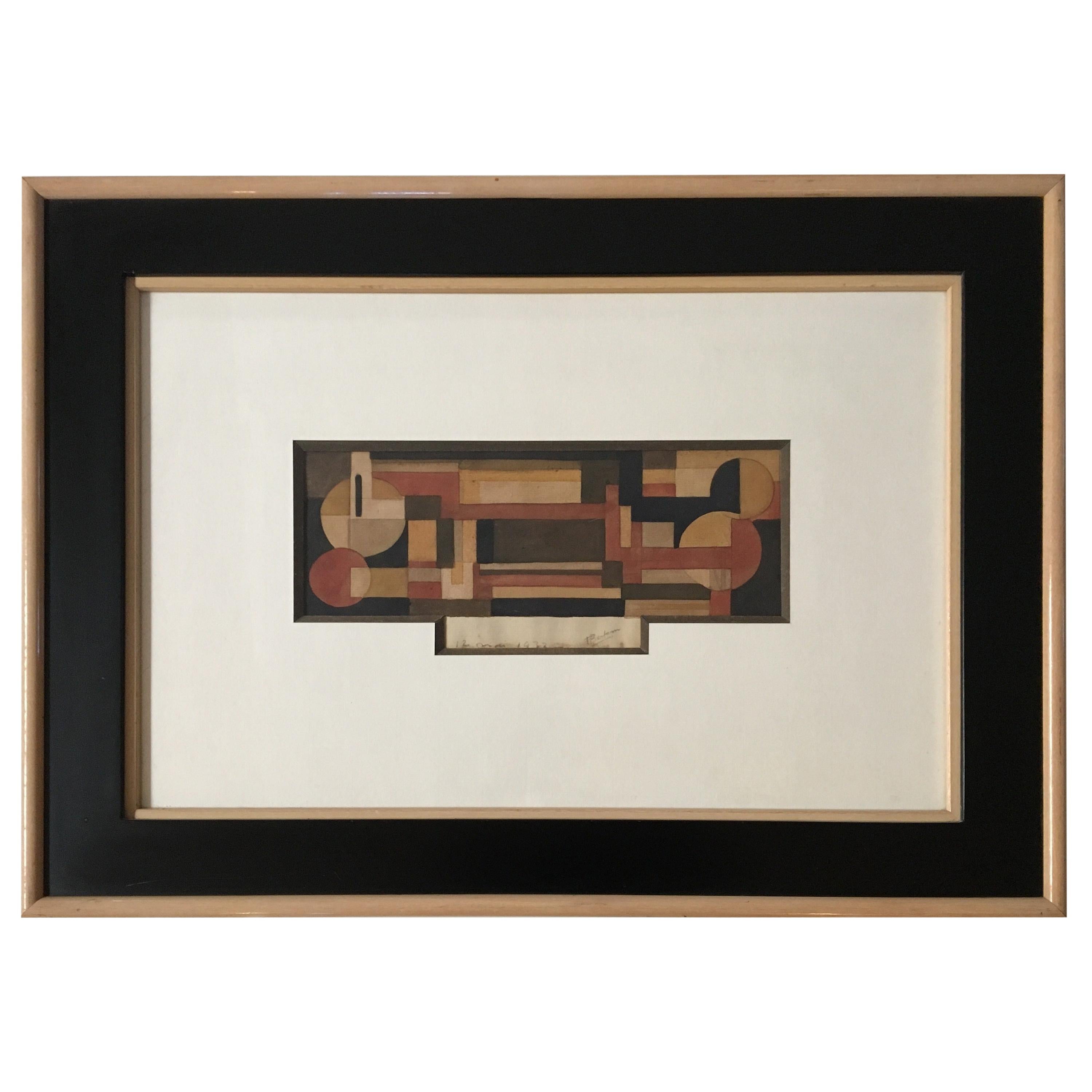 1930s Cubist Watercolor, Signed and Dated 1932