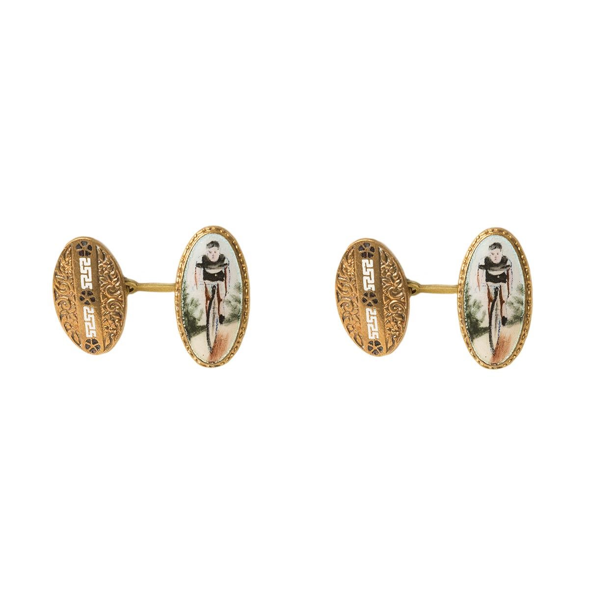 1930s Cufflinks in Pinchbeck and Enamel In Excellent Condition In roma, IT