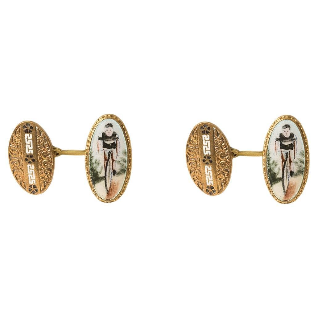 1930s Cufflinks in Pinchbeck and Enamel