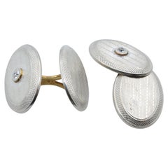 1930s Cufflinks in Platinum, Gold and Diamond Oval Disk