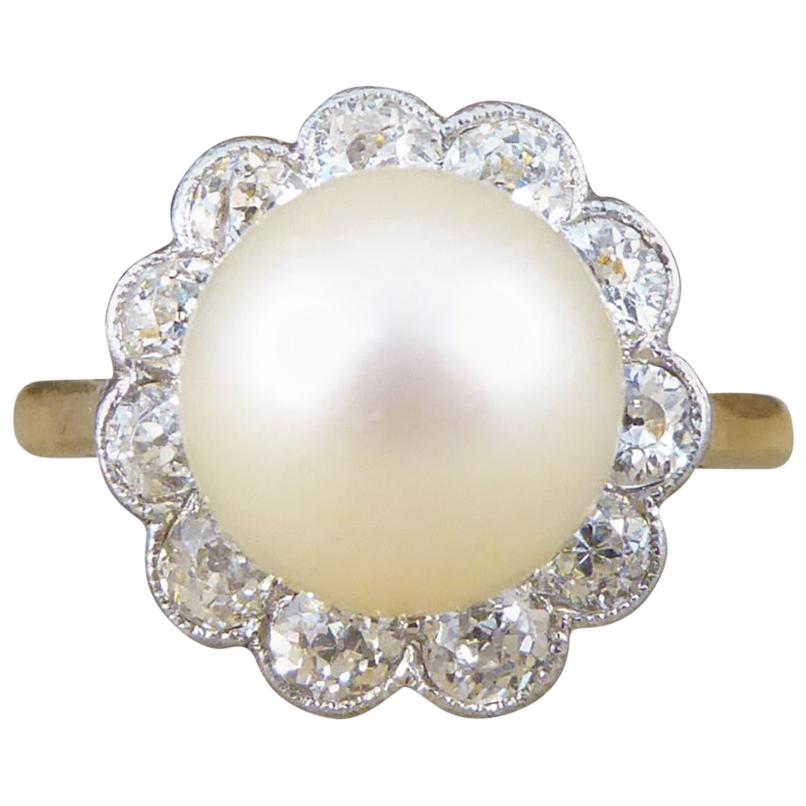 Antique 1930s Pearl and Diamond Yellow Gold Cluster Ring For Sale at ...