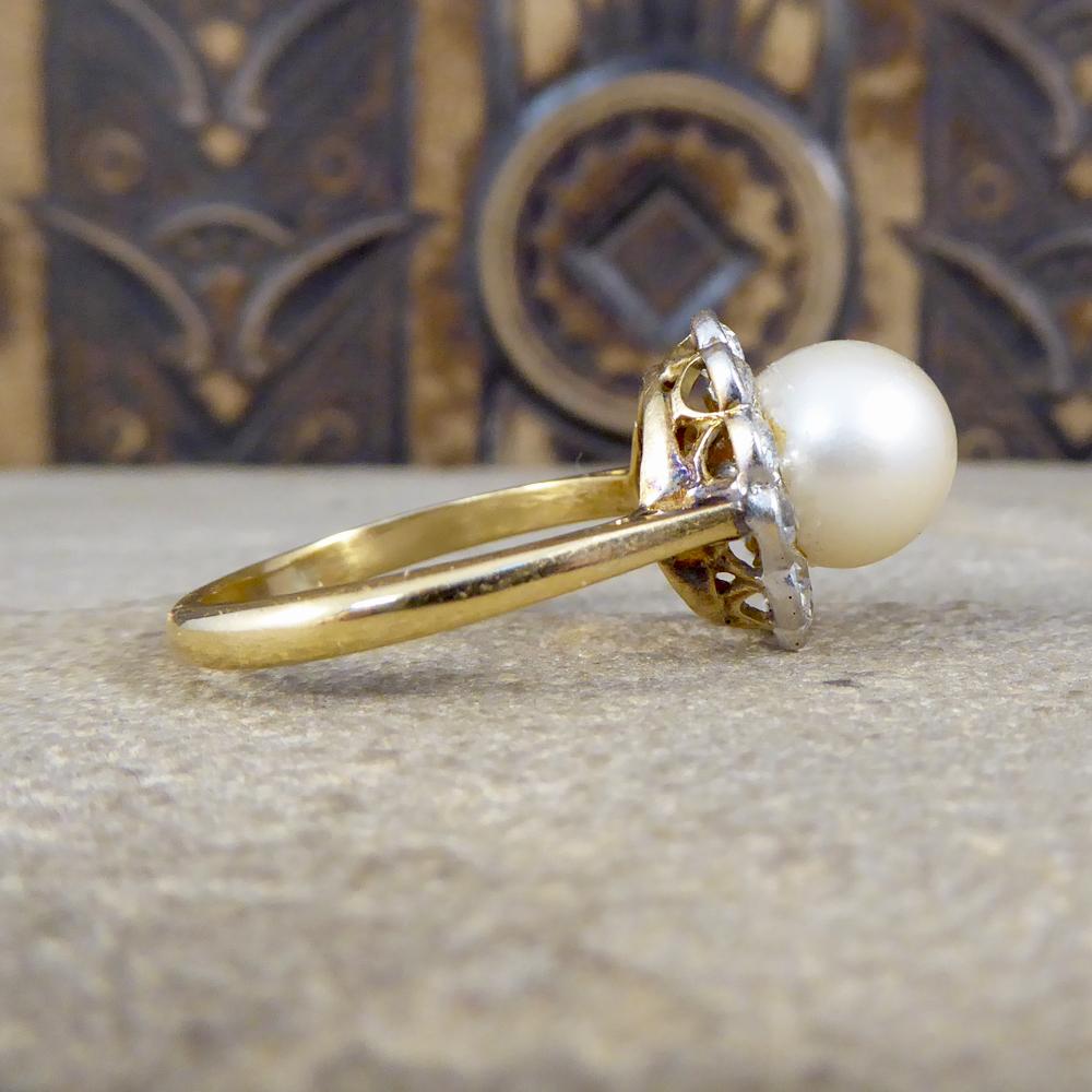 Art Deco 1930s Cultured Pearl and Diamond Cluster Ring in 18 Carat Gold
