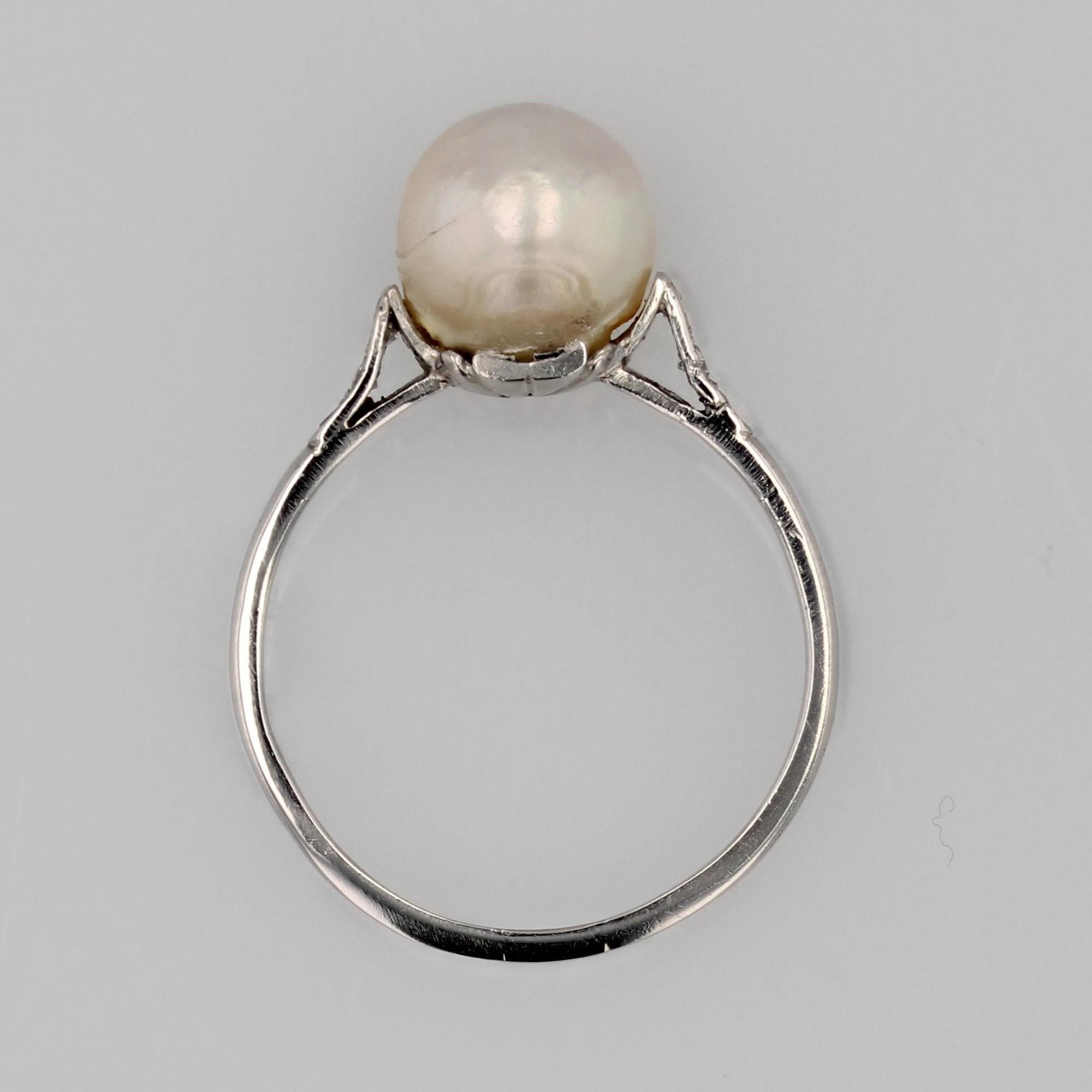 1930s Cultured Pearl Diamonds 18 Karat White Gold Art Deco Ring For Sale 5