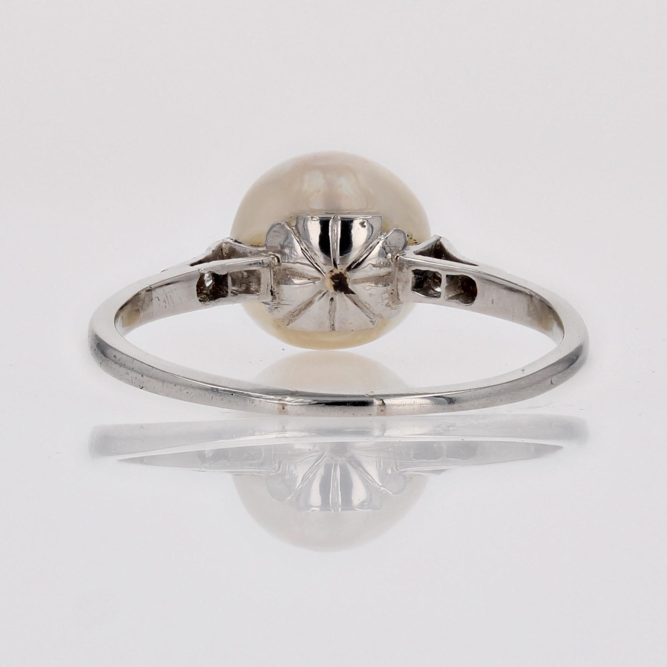 1930er Jahre Zuchtperlen Diamanten 18 Karat Weißgold Art Deco Ring im Angebot 5