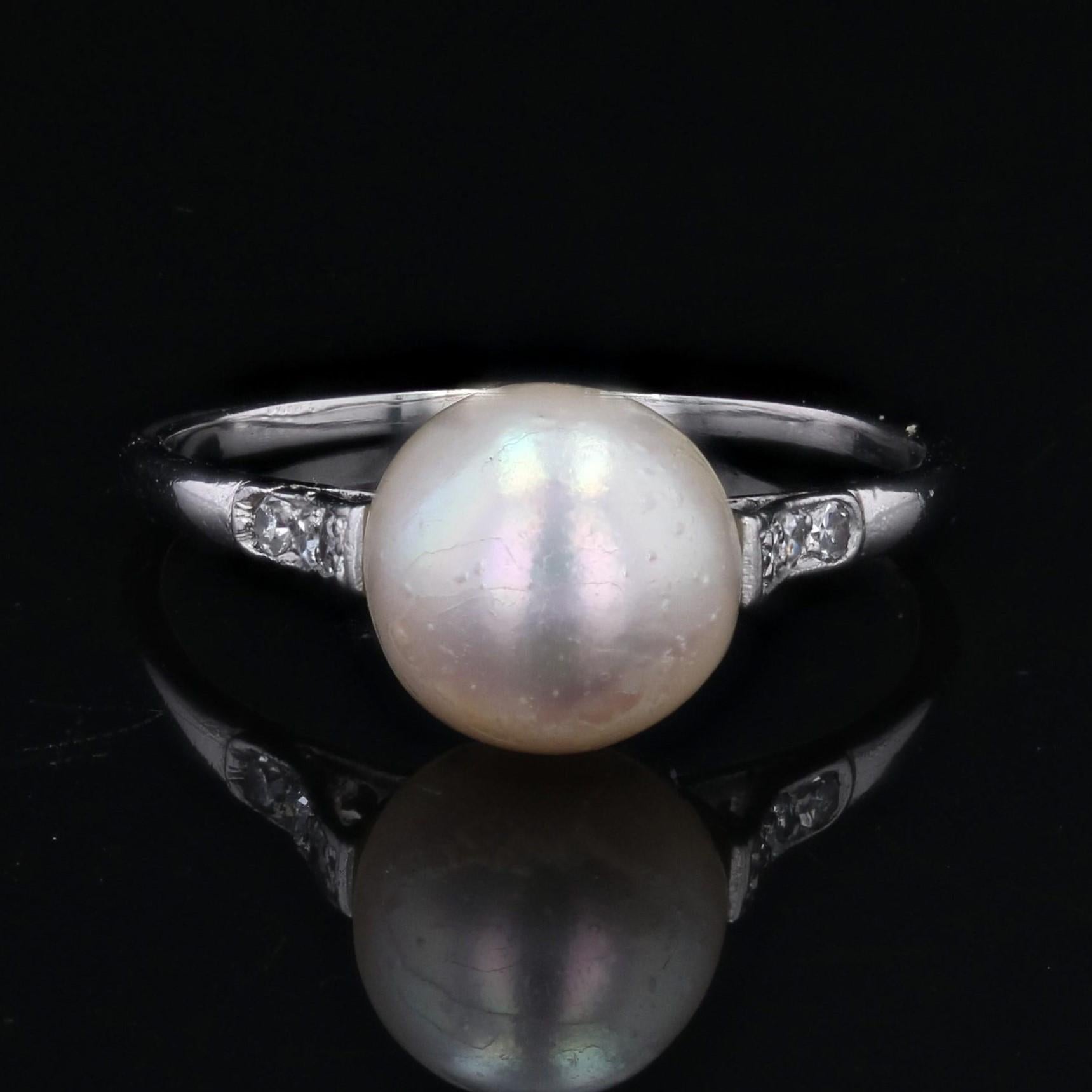 Bead 1930s Cultured Pearl Diamonds 18 Karat White Gold Art Deco Ring For Sale
