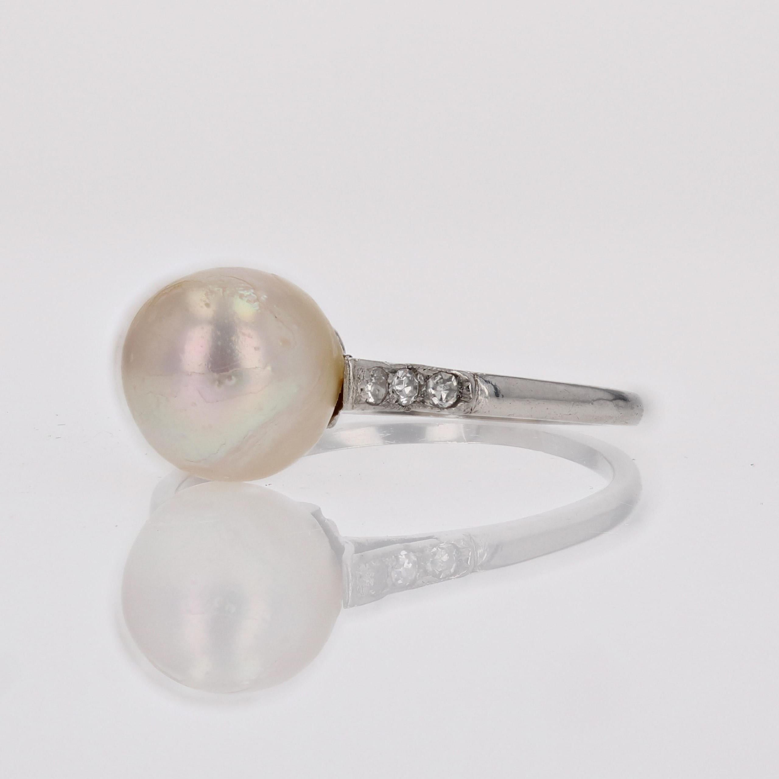 1930s Cultured Pearl Diamonds 18 Karat White Gold Art Deco Ring For Sale 1