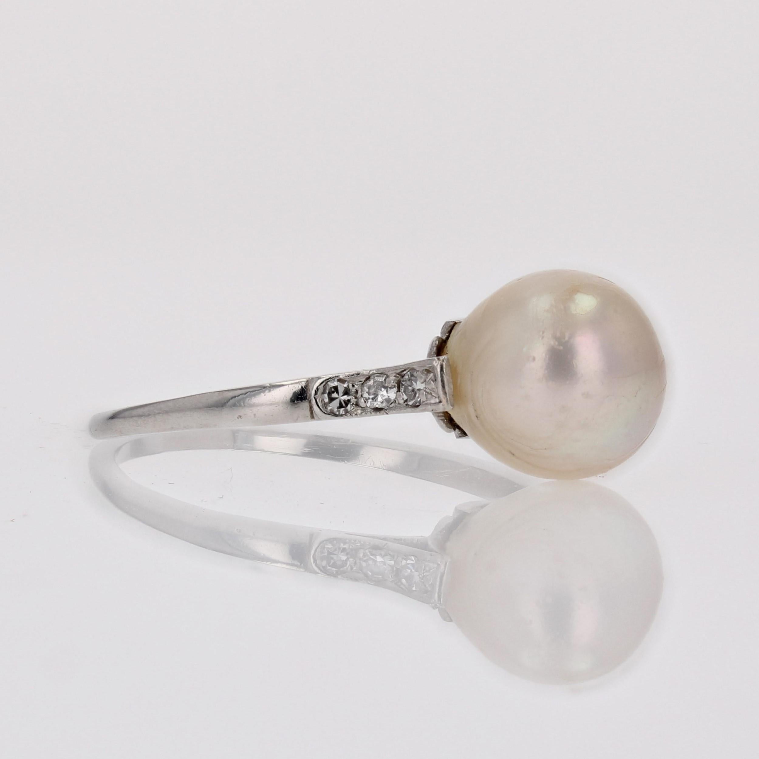 1930s Cultured Pearl Diamonds 18 Karat White Gold Art Deco Ring For Sale 3