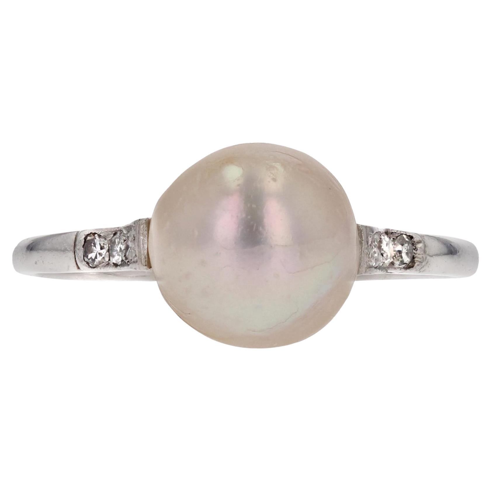 1930s Cultured Pearl Diamonds 18 Karat White Gold Art Deco Ring For Sale