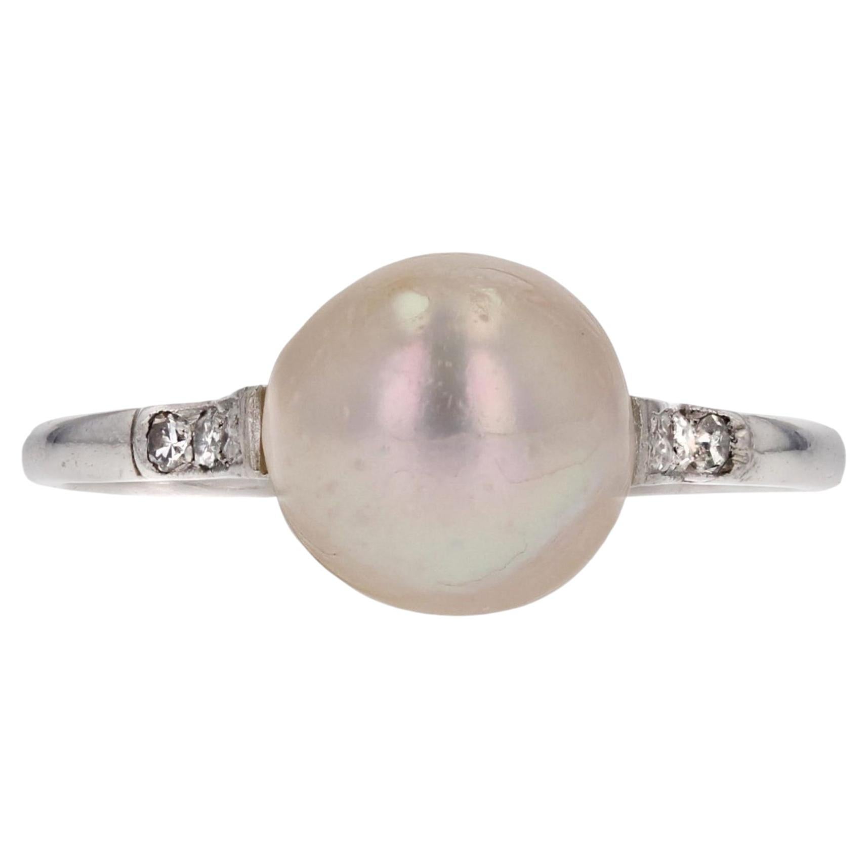 1930s Cultured Pearl Diamonds 18 Karat White Gold Art Deco Ring