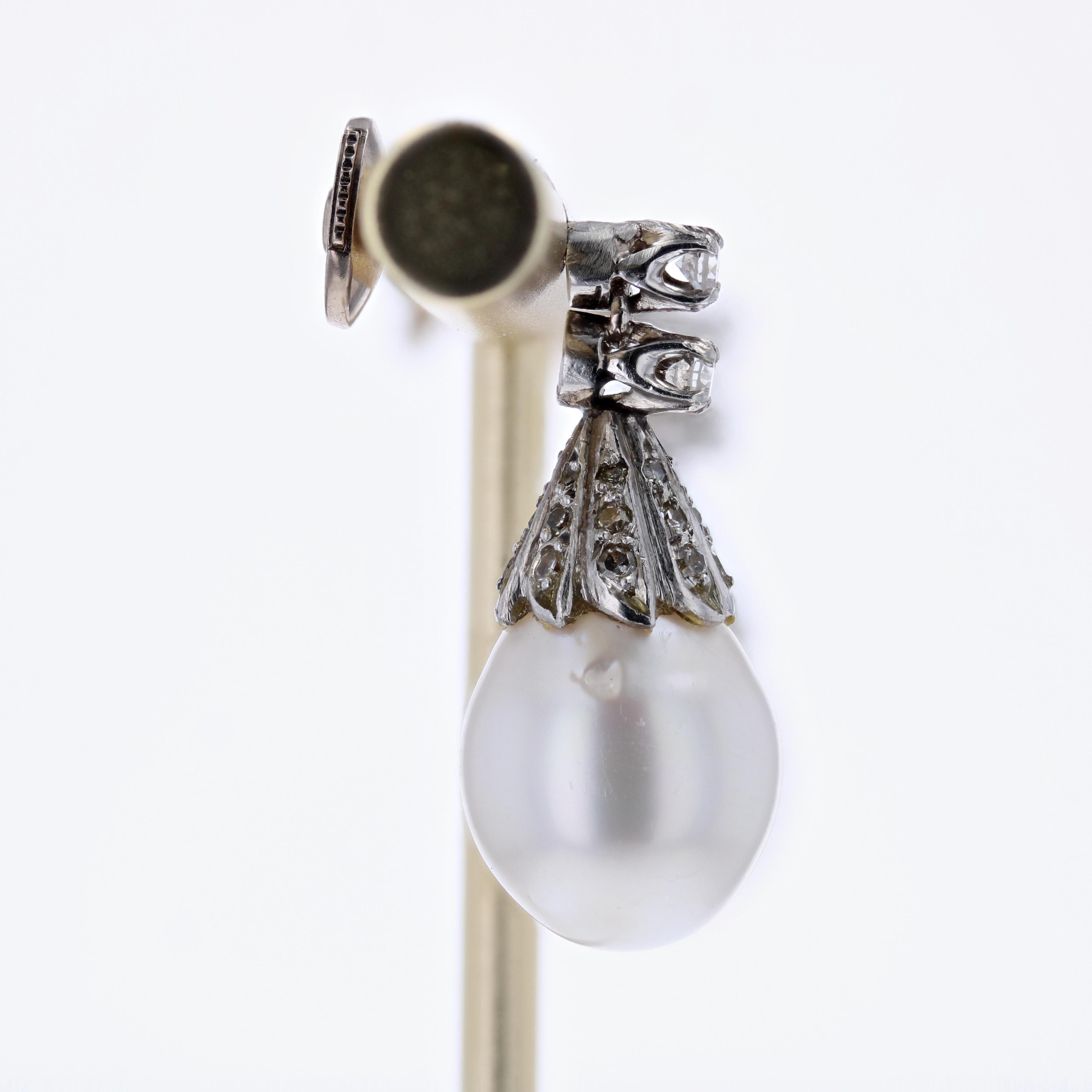 1930s Cultured Pearls Diamonds 18 Karat White Gold Drop Earrings 4