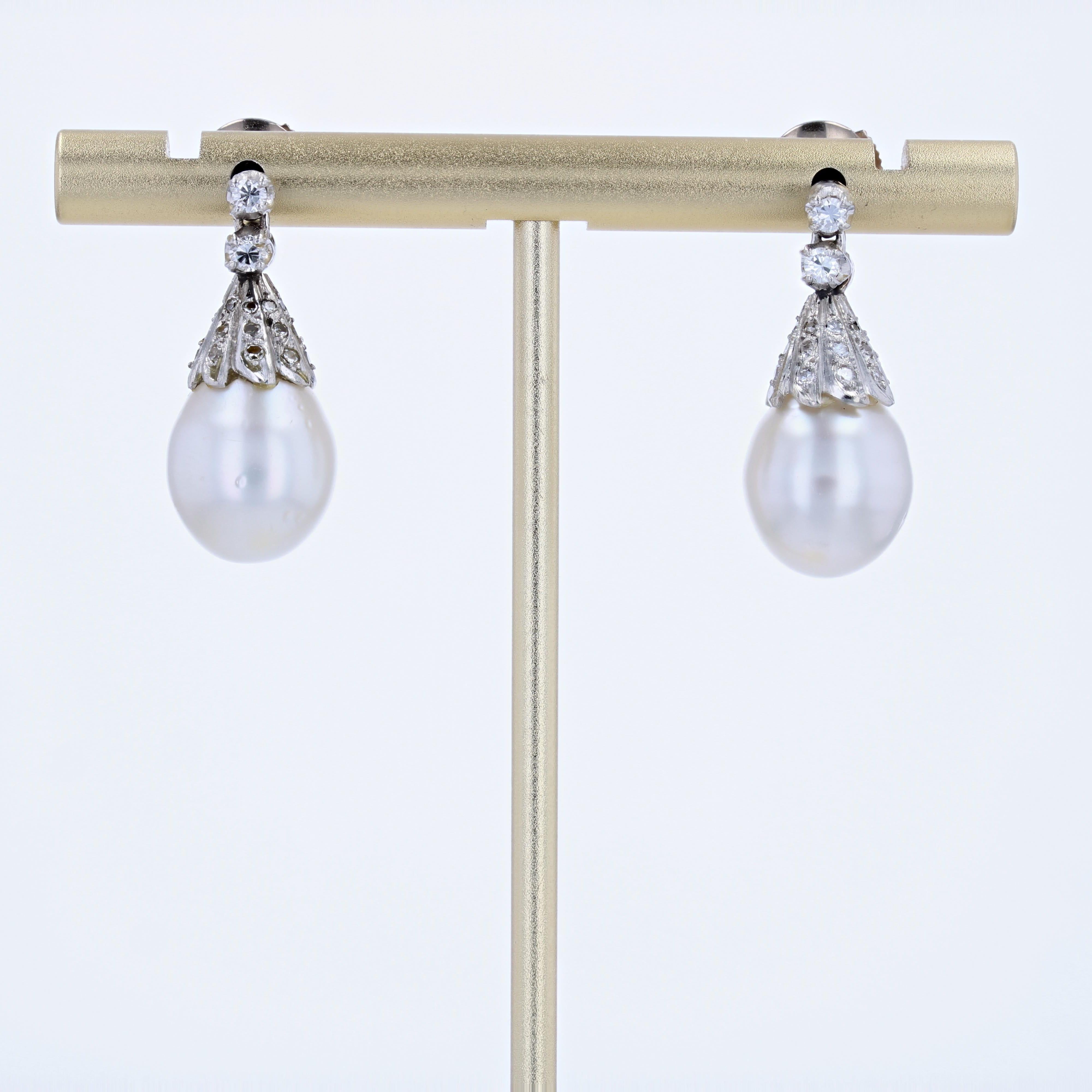 1930s Cultured Pearls Diamonds 18 Karat White Gold Drop Earrings 6