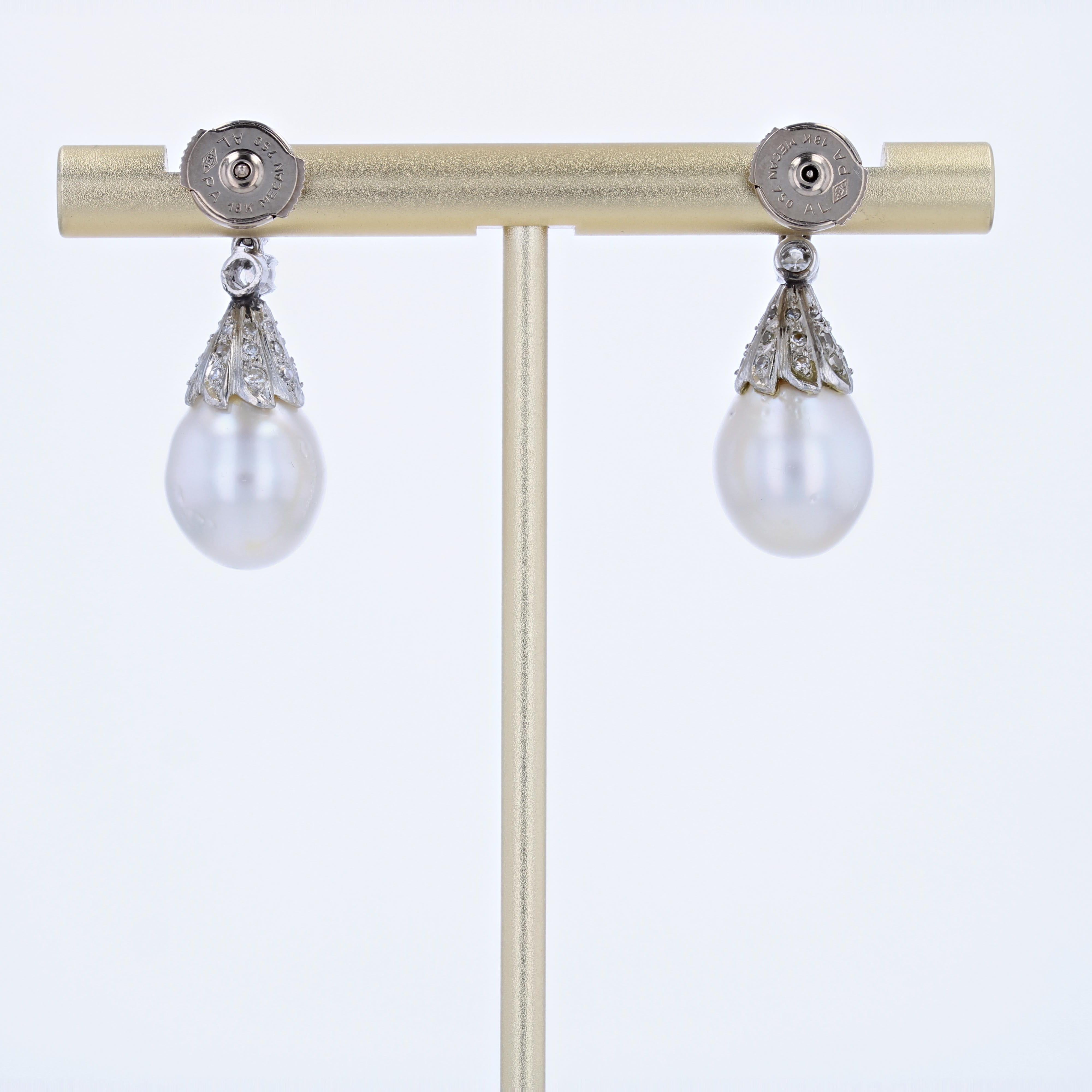 1930s Cultured Pearls Diamonds 18 Karat White Gold Drop Earrings 7