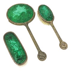 1930s Curt Schlevogt, Ingrid Collection Bohemian Malachite Glass Dresser Set