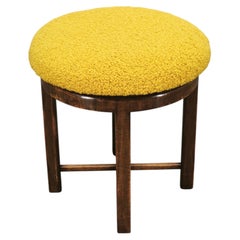 1930s Czech Art Deco Beechwood Stool with Bouclé Upholstery