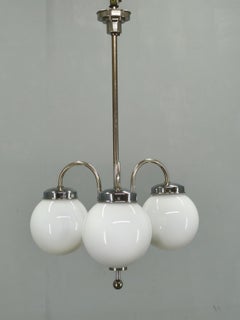 1930s Czech Art Deco Chandelier with Three Opaline Glass Globes