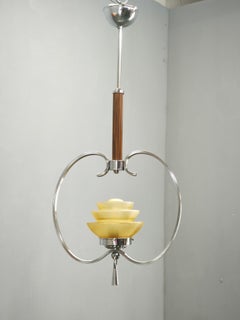 1930s Czech Art Deco Chrome and Frosted Glass Chandelier
