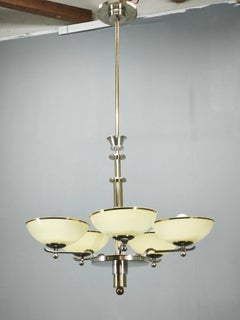 1930s Czech Art Deco Nickel Chandelier with Champagne Glass Shades
