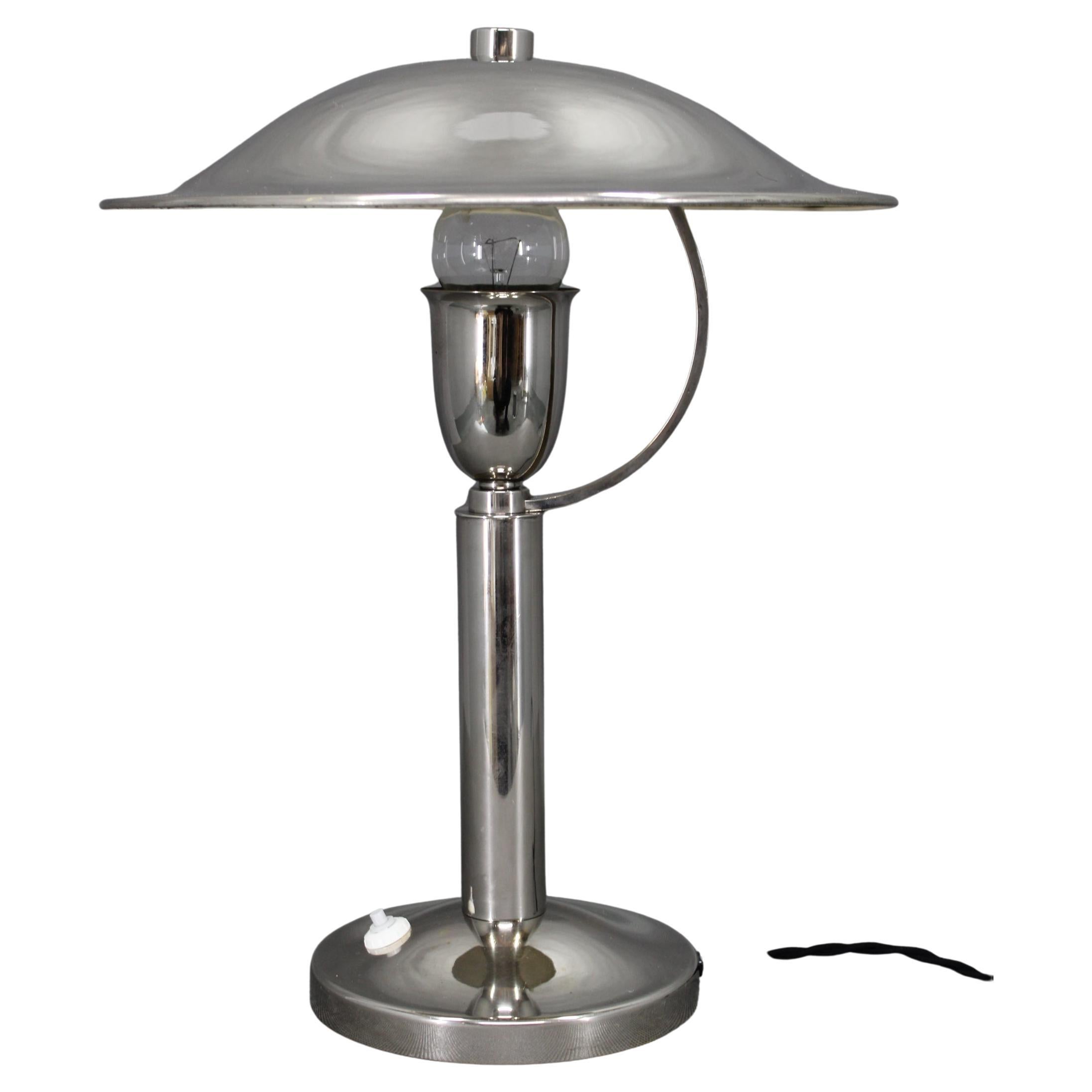 1930s Czech Art Deco Nickel Table Lamp