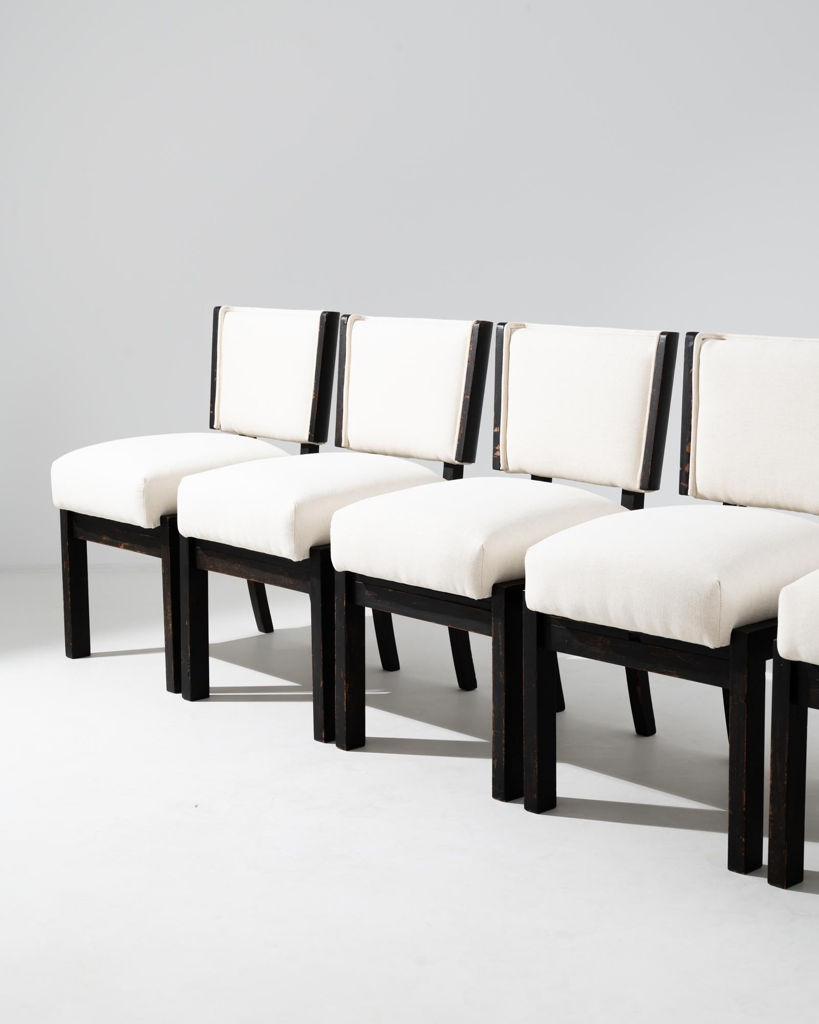 1930s Czech Modern Upholstered Dining Chairs, Set of Six For Sale 5