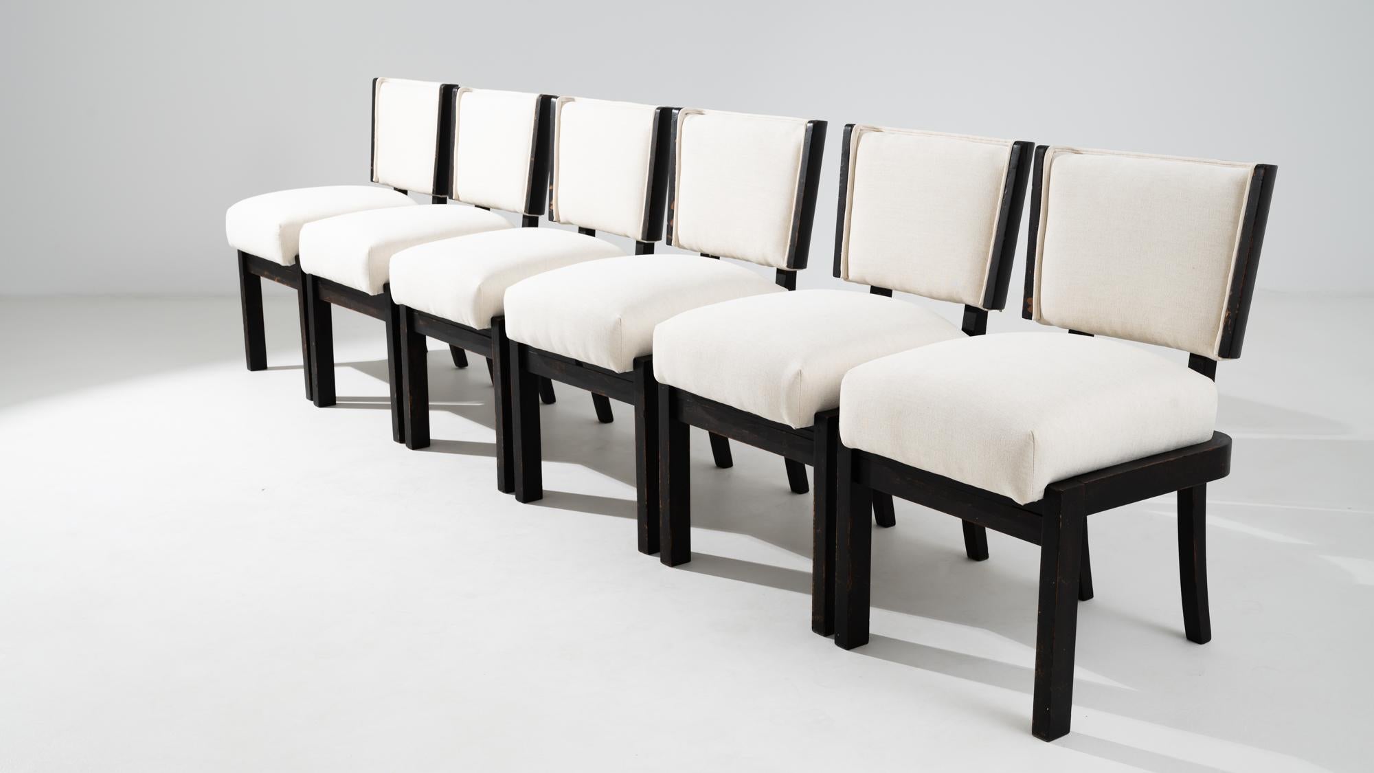 1930s Czech Modern Upholstered Dining Chairs, Set of Six For Sale 6