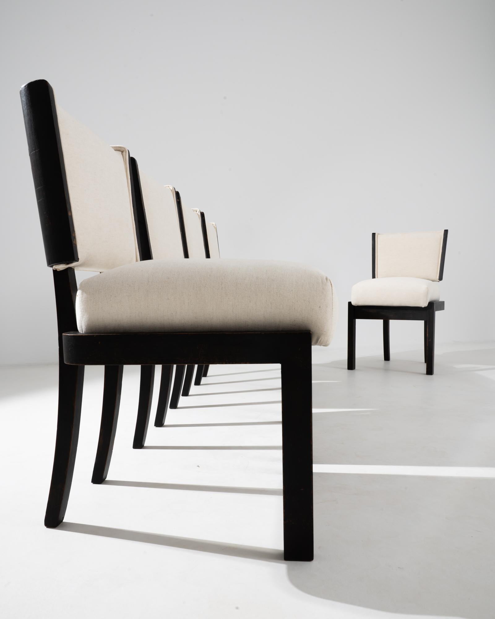 1930s Czech Modern Upholstered Dining Chairs, Set of Six For Sale 2