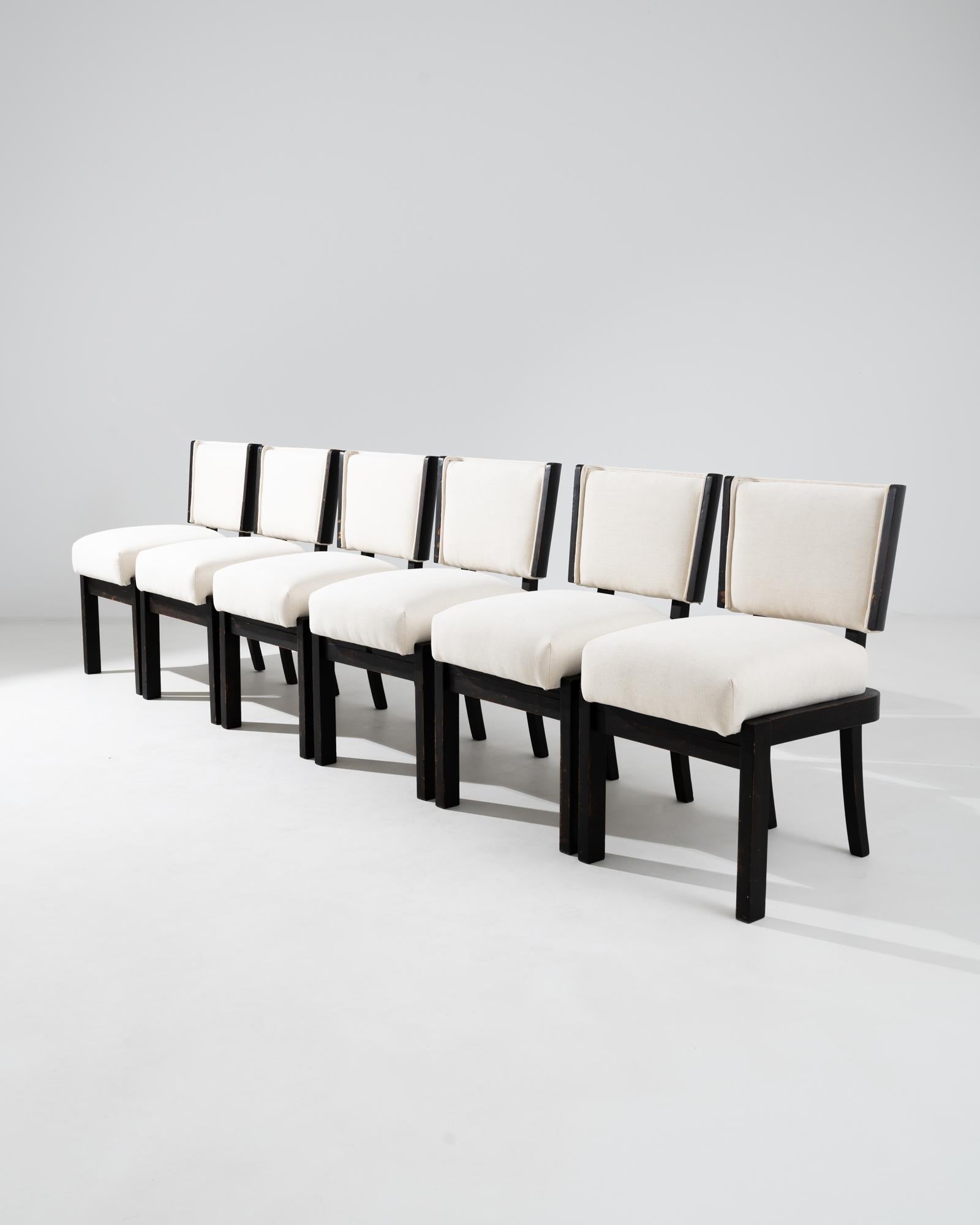 1930s Czech Modern Upholstered Dining Chairs, Set of Six For Sale 3