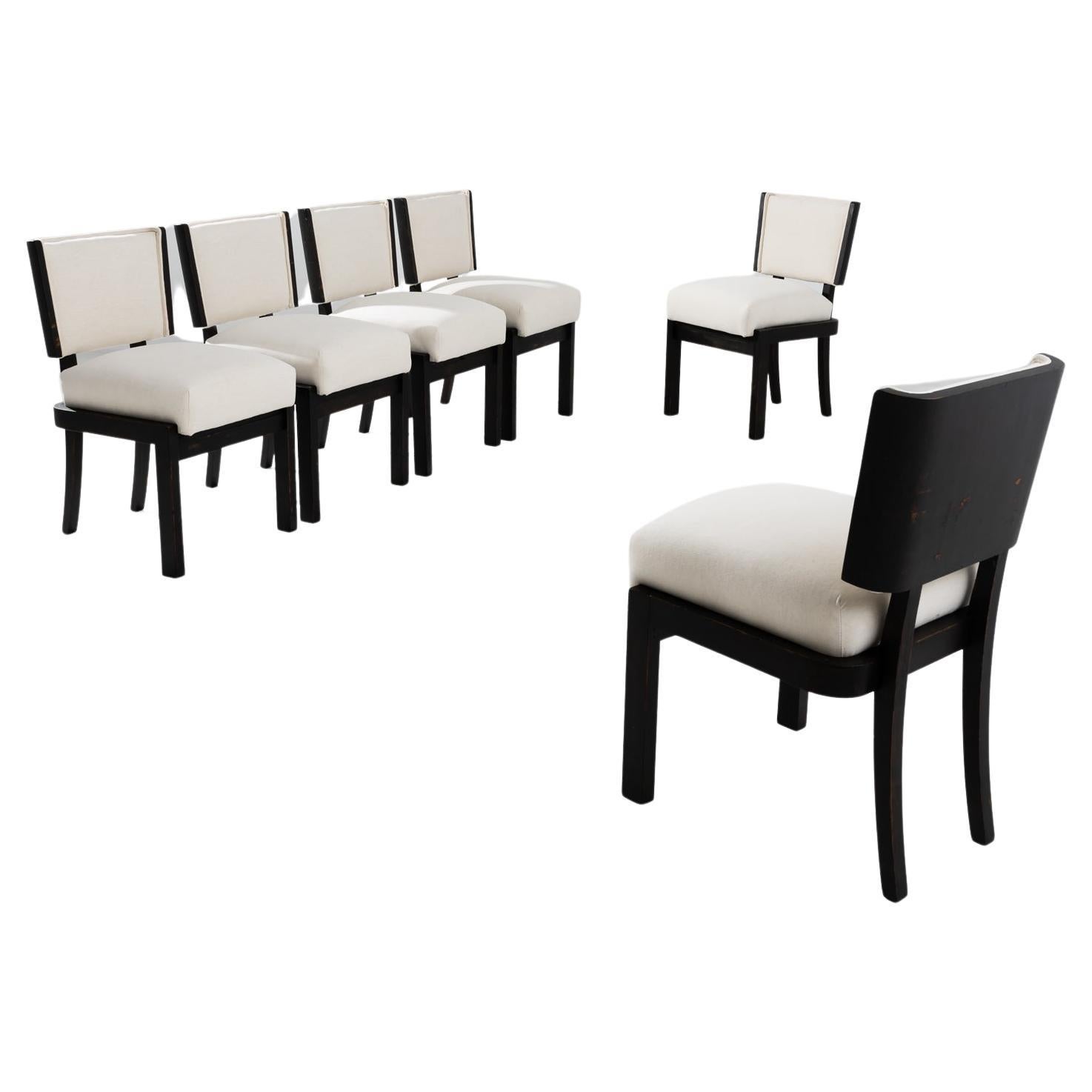 1930s Czech Modern Upholstered Dining Chairs, Set of Six