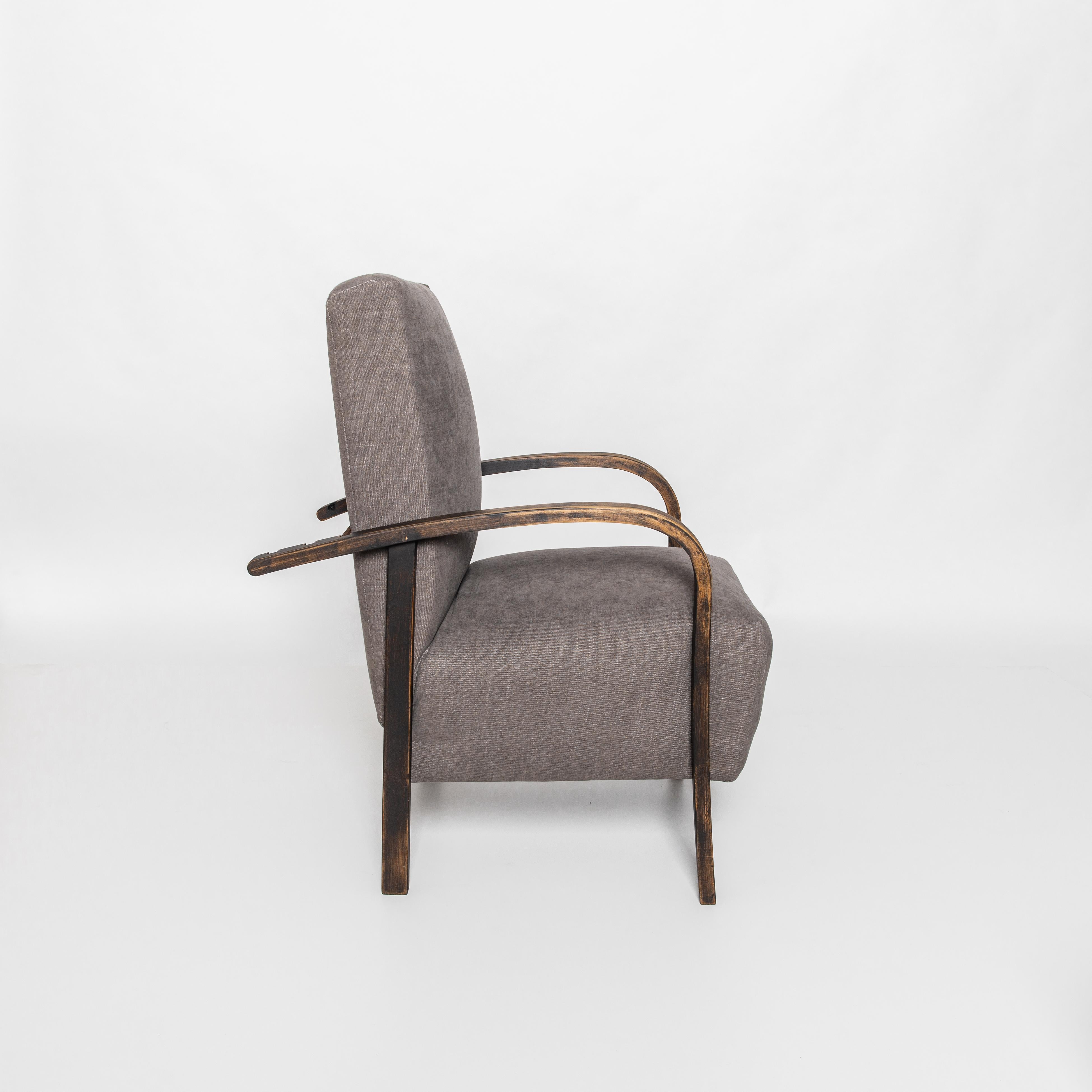 Fabric 1930s Czech Modernist Reclining Armchair