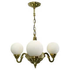 1930s Czech Neo-Baroque Brass Chandelier with Opaline Glass Globes