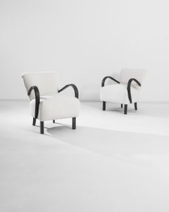 1930s Czech Pair of Wooden Upholstered Armchairs by J. Halabala