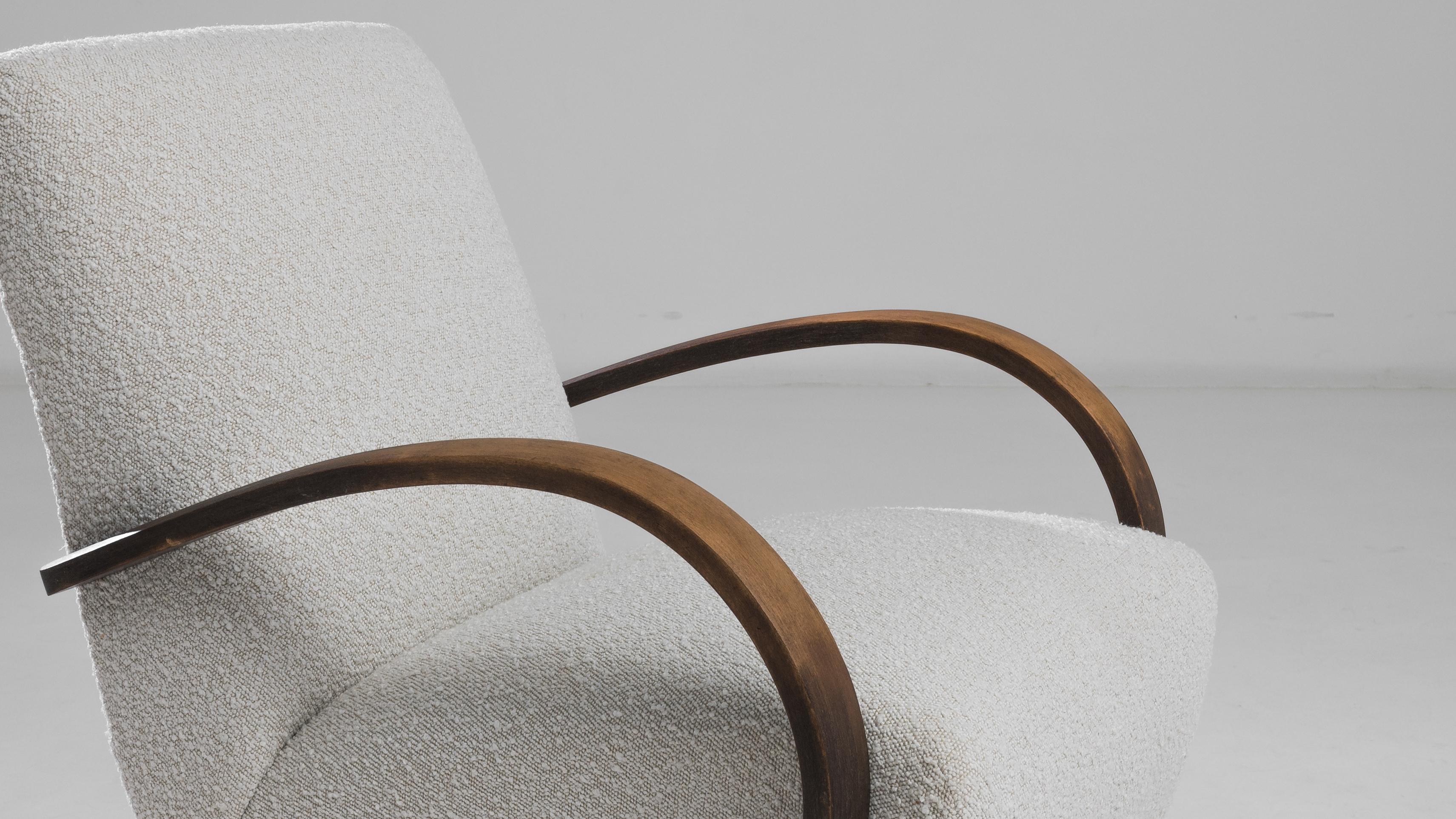 Upholstery 1930s Czech Wooden Armchair by J. Halabala