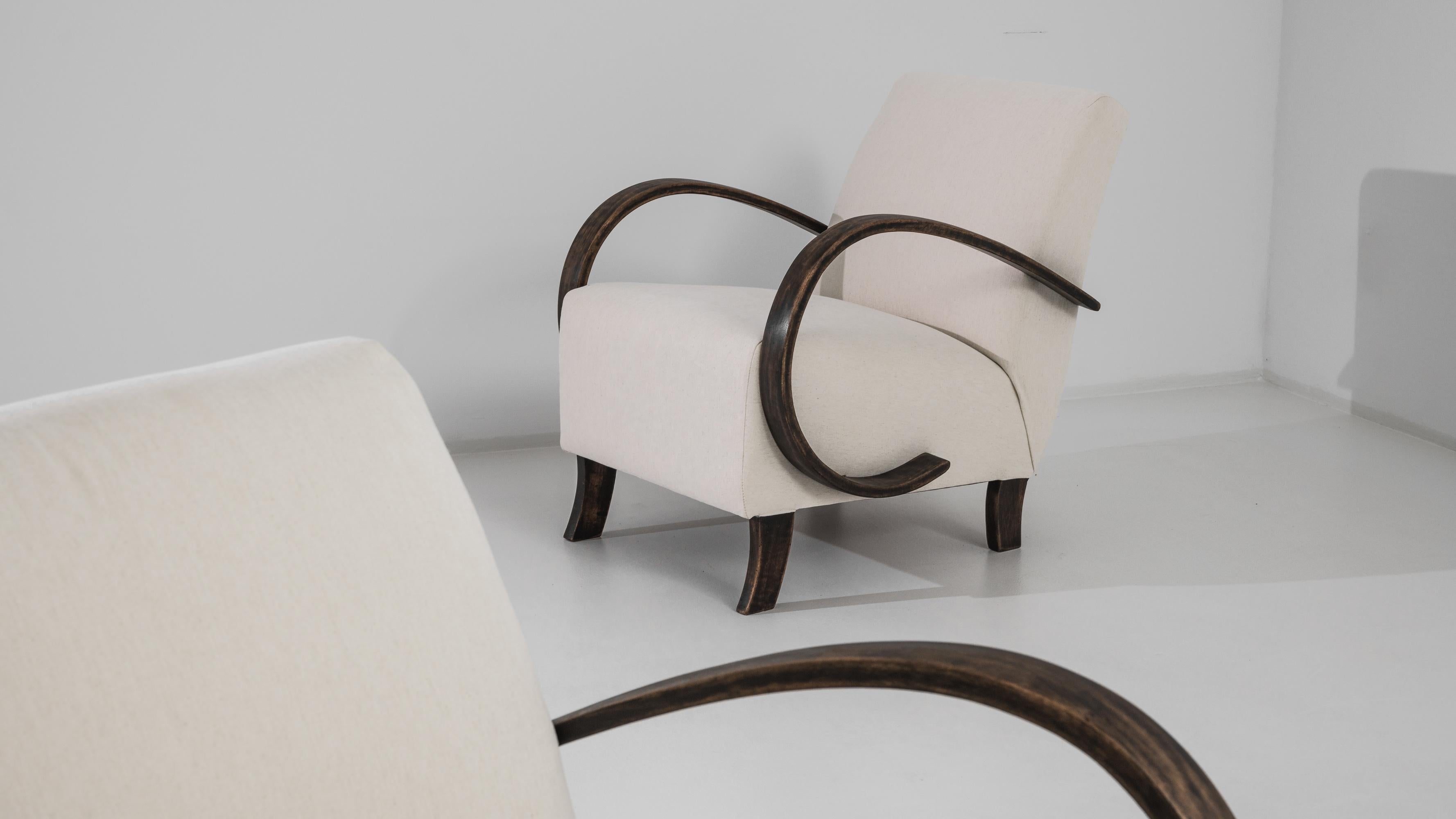 Mid-Century Modern 1930s Czech Wooden Armchairs by J. Halabala, a Pair For Sale