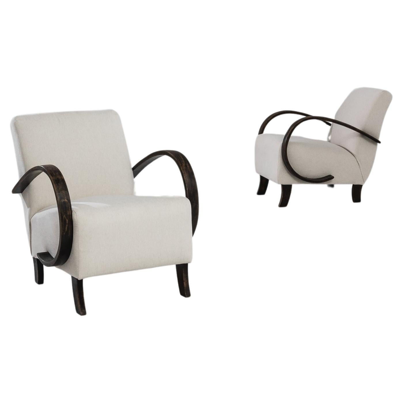 1930s Czech Wooden Armchairs by J. Halabala, a Pair