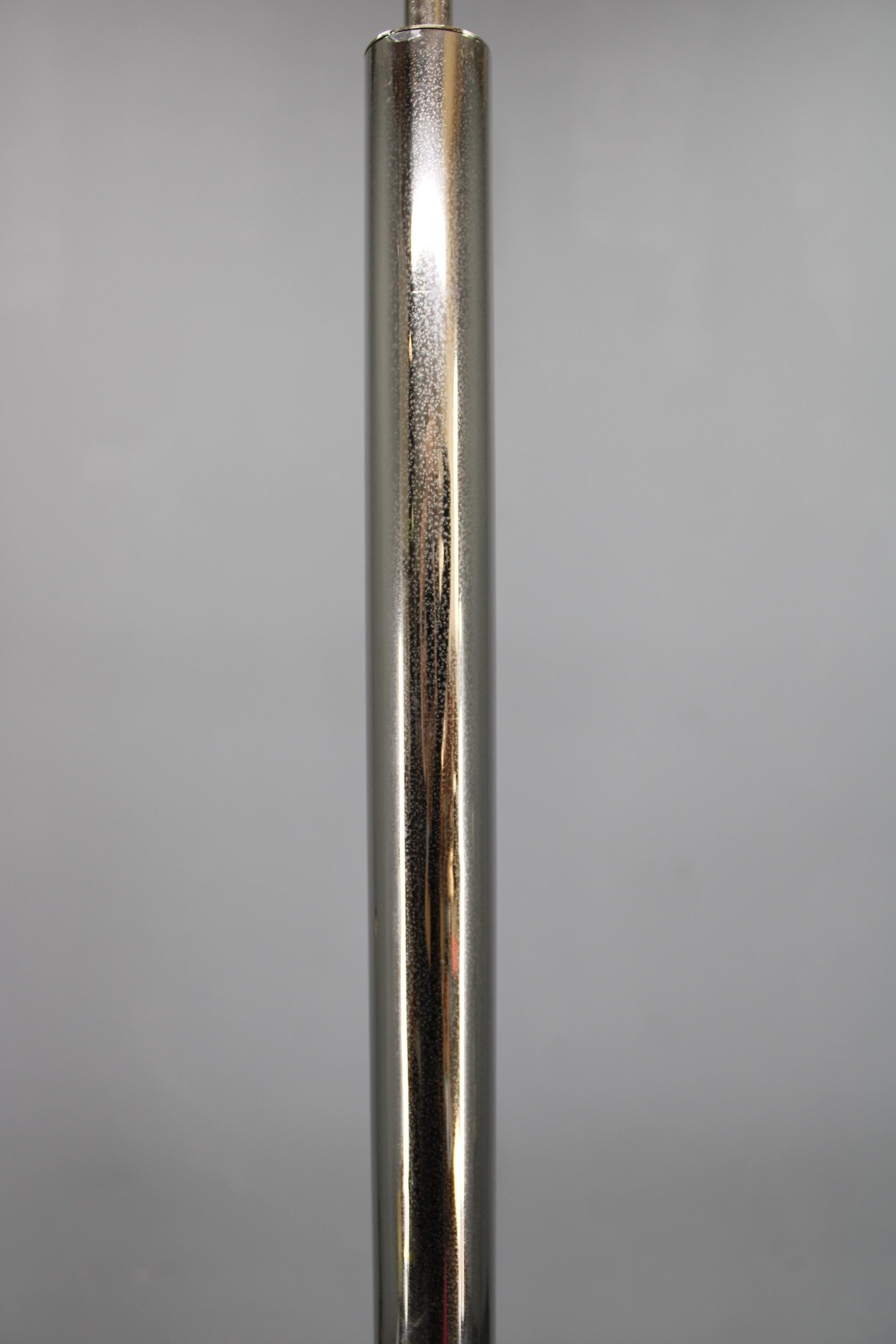 Metallo 1930s Czechoslovak Art Deco Chrome Chandelier with Five Opaline Beige–Cream Glas in vendita