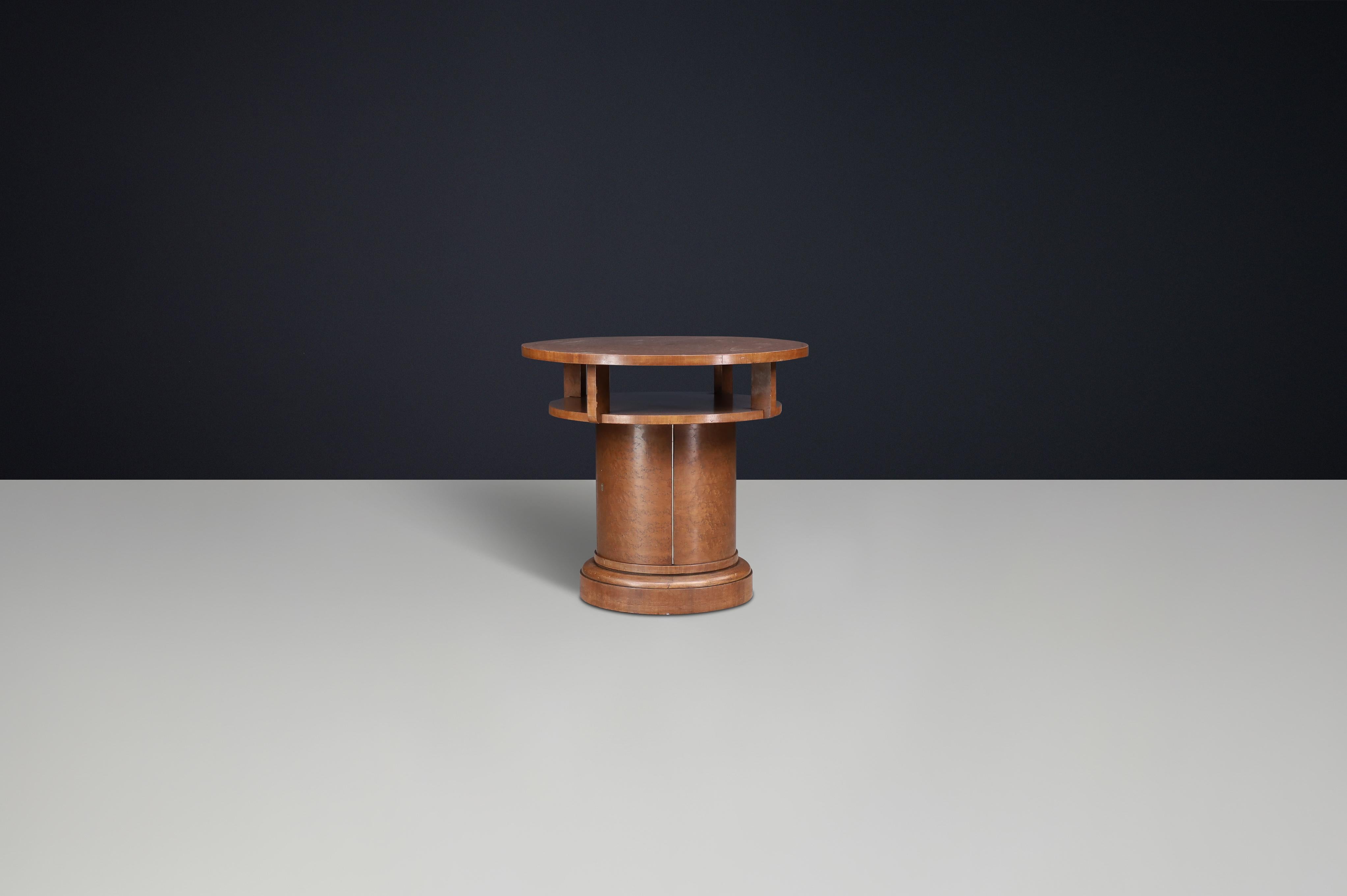 1930s Czechoslovak Art Deco Round Birch Pedestal Table with Storage. For Sale 6