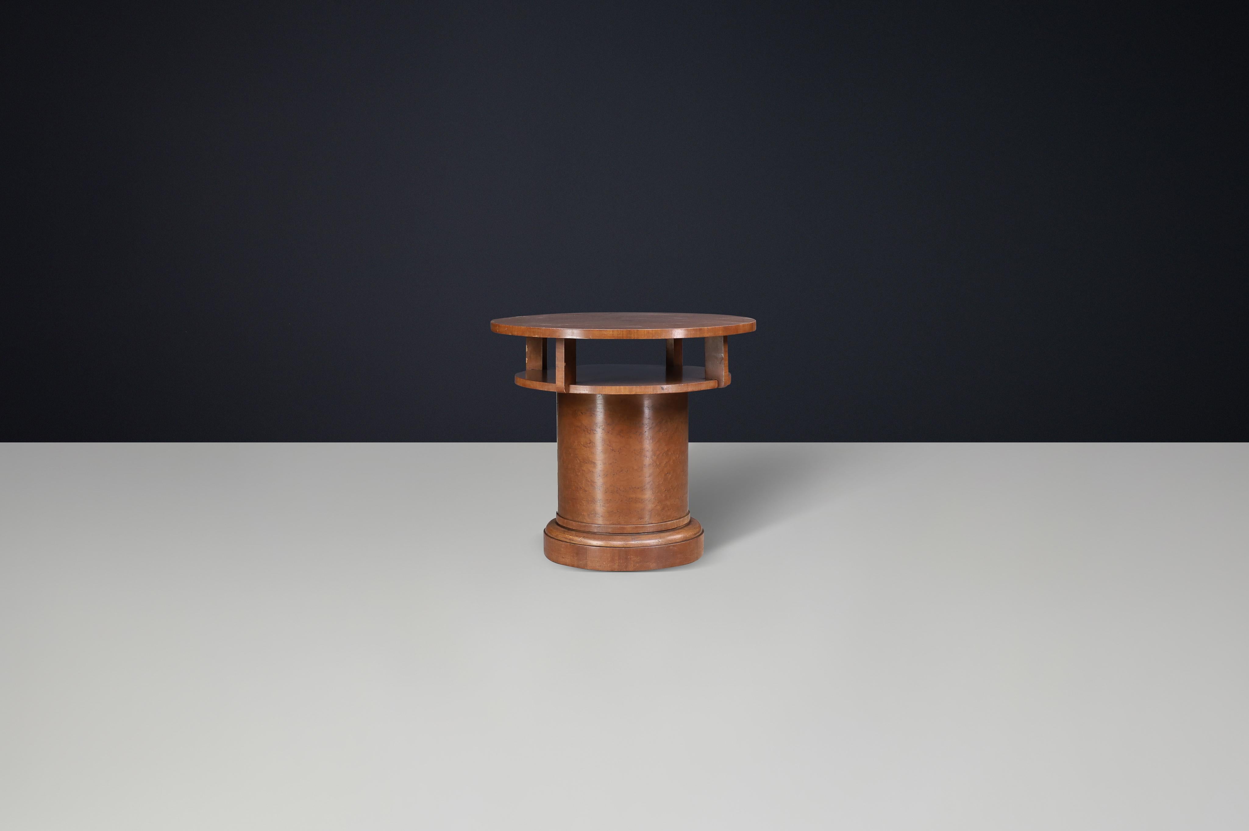 1930s Czechoslovak Art Deco Round Birch Pedestal Table with Storage. For Sale 2