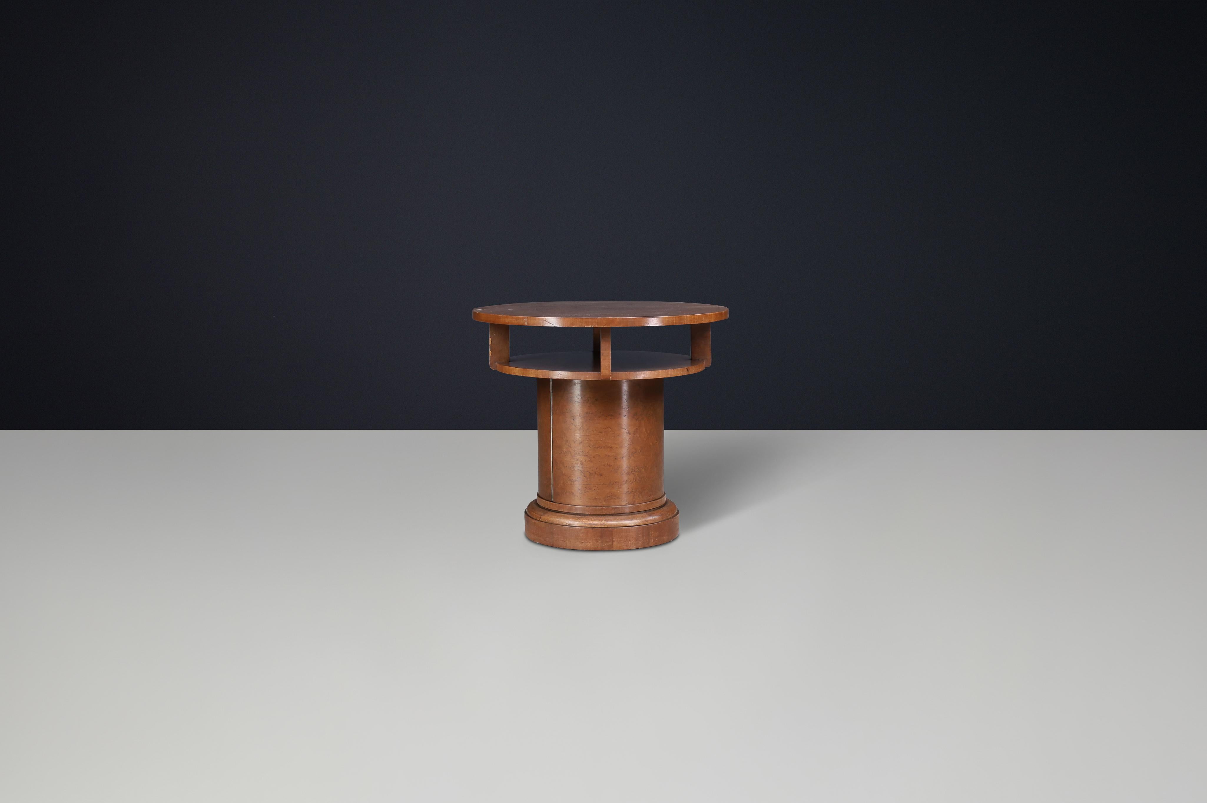 1930s Czechoslovak Art Deco Round Birch Pedestal Table with Storage. For Sale 3