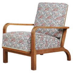 1930s Czechoslovak Reclining Armchair in Original Floral Upholstery