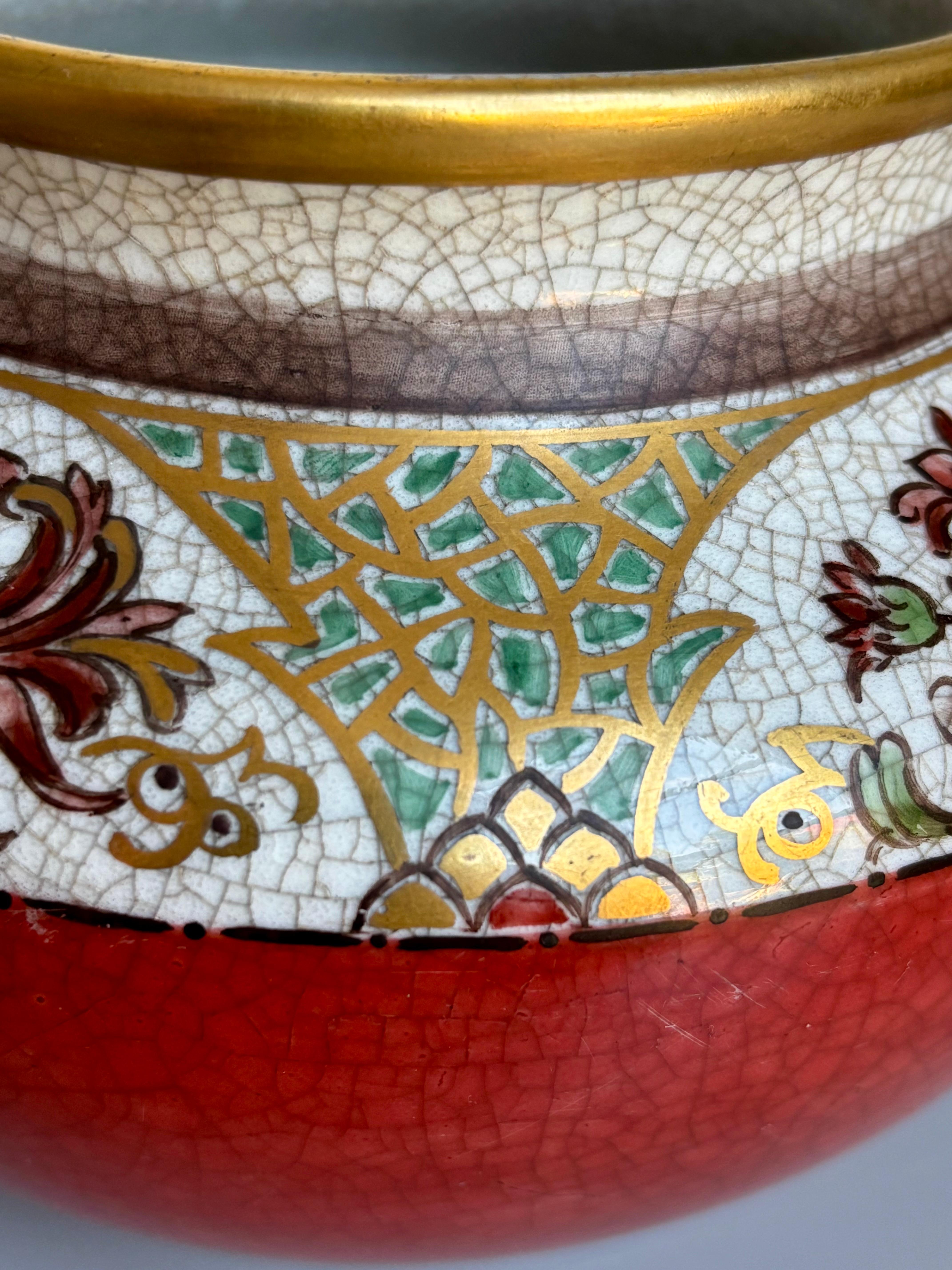Vase à glaçure craquelée florale rouge brûlé Dahl Jensen des années 1930 en vente 3