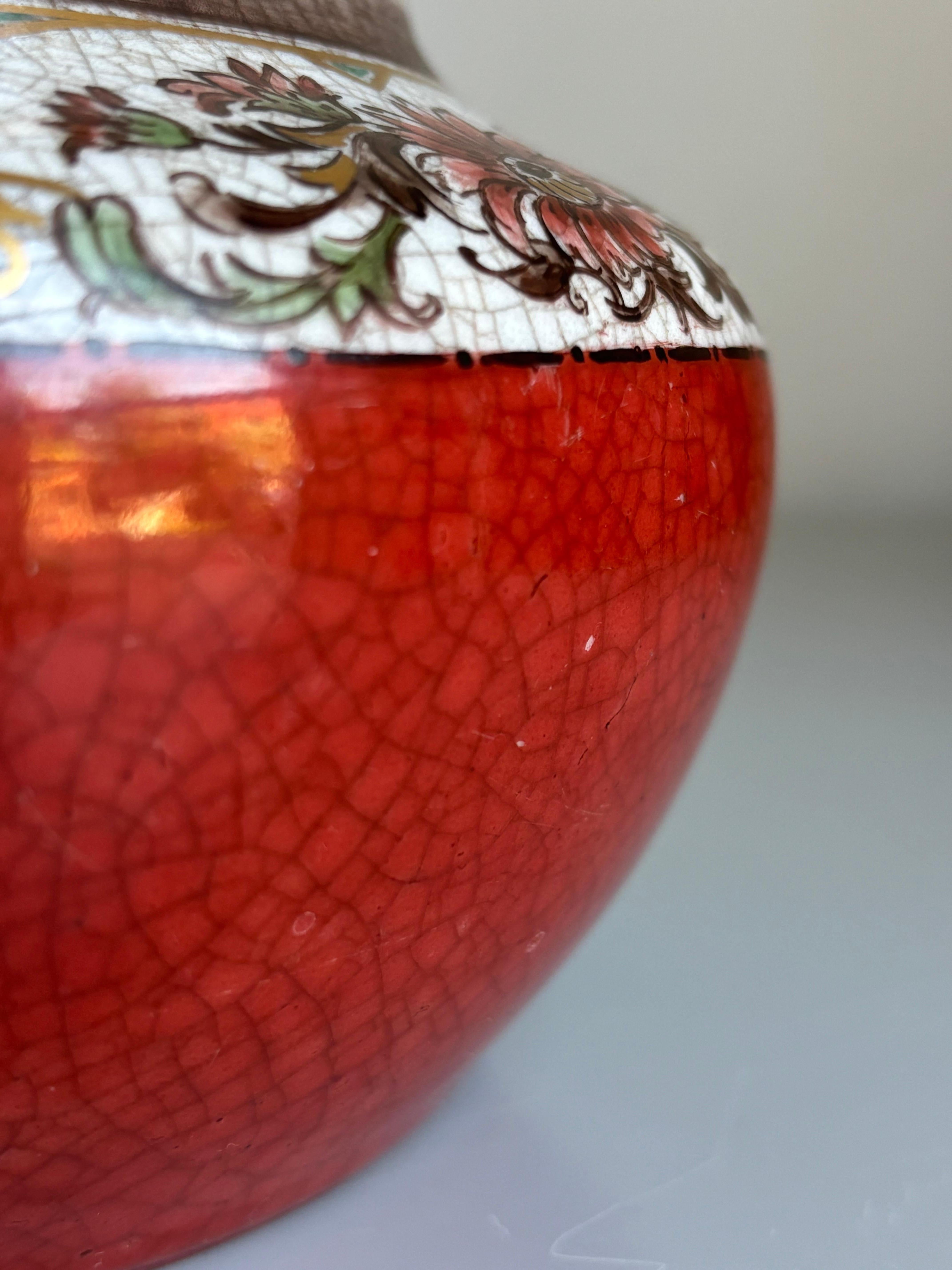 Vase à glaçure craquelée florale rouge brûlé Dahl Jensen des années 1930 en vente 4