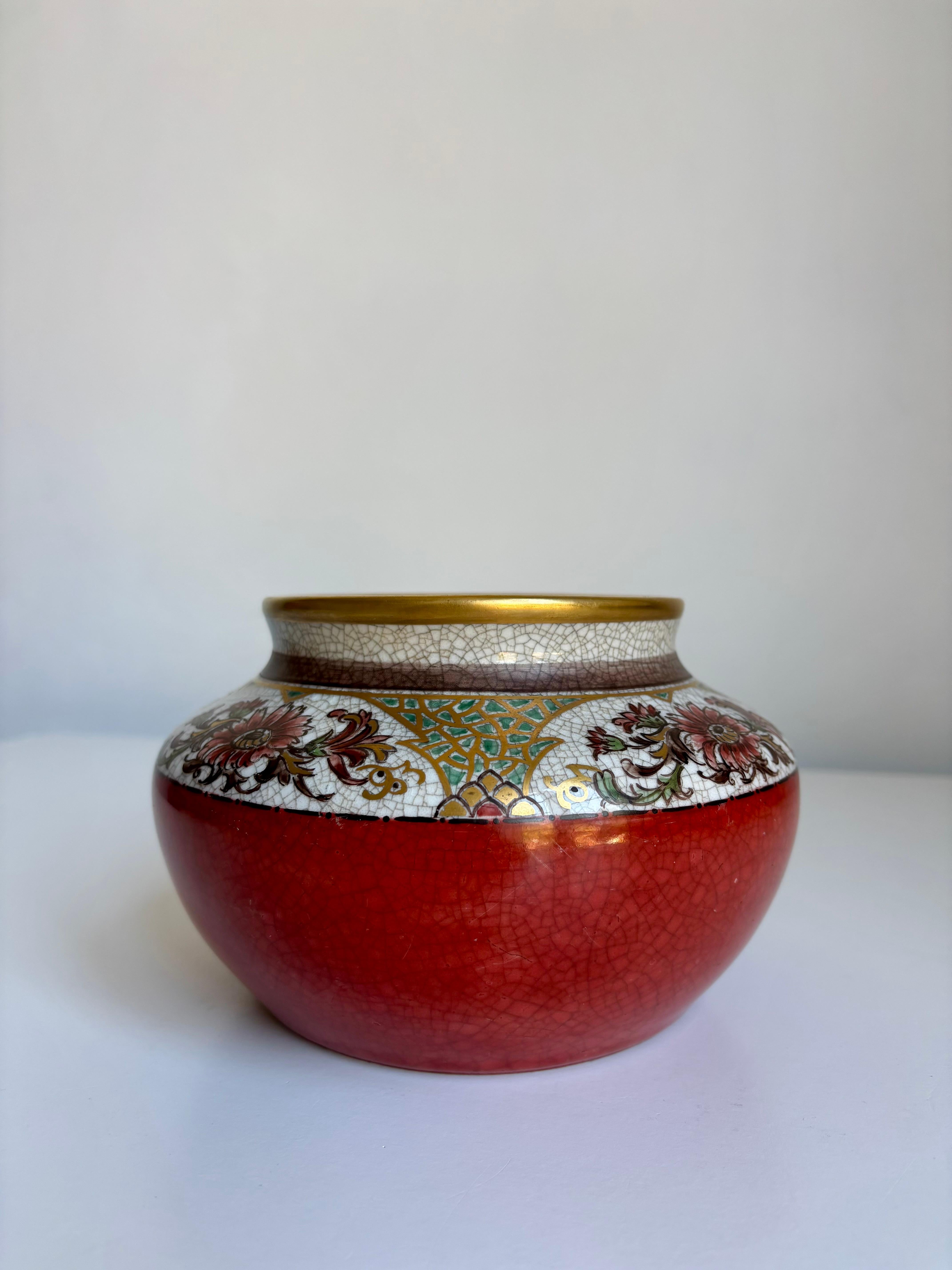 Vase à glaçure craquelée florale rouge brûlé Dahl Jensen des années 1930 en vente 5